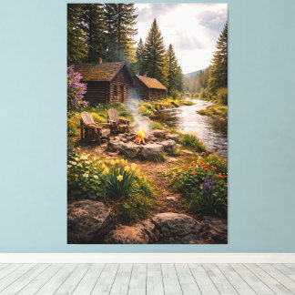 Riverside Serenity – Cinematic Cabin Canvas Print