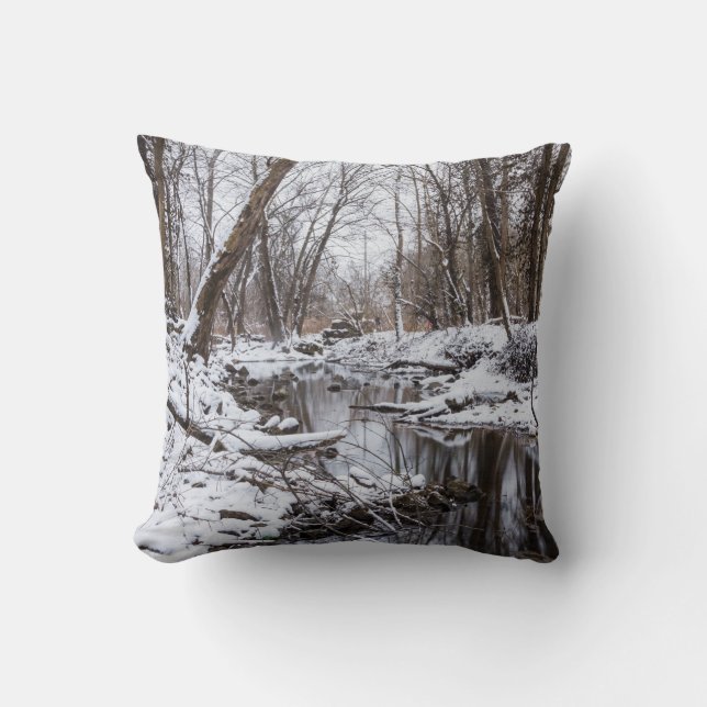Riverside Snow Throw Pillow (Front)