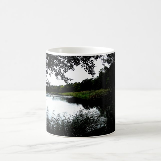 Riverside with trees and reed photo coffee mug (Center)