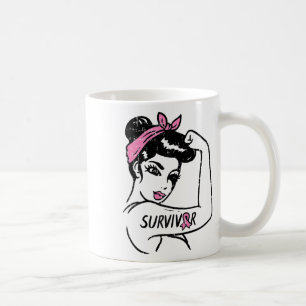 Riveter Breast Cancer Survivor Ribbon Awareness Wo Coffee Mug
