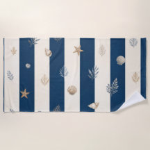 Riviera Cabana Luxury Beach Towel | Navy Blue & Iv