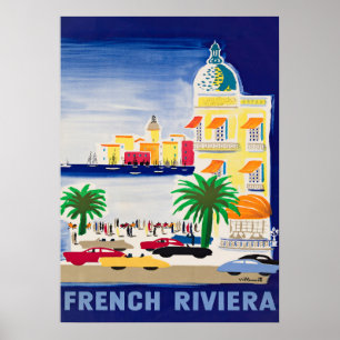 Riviera française, France Affiche de voyage vintag