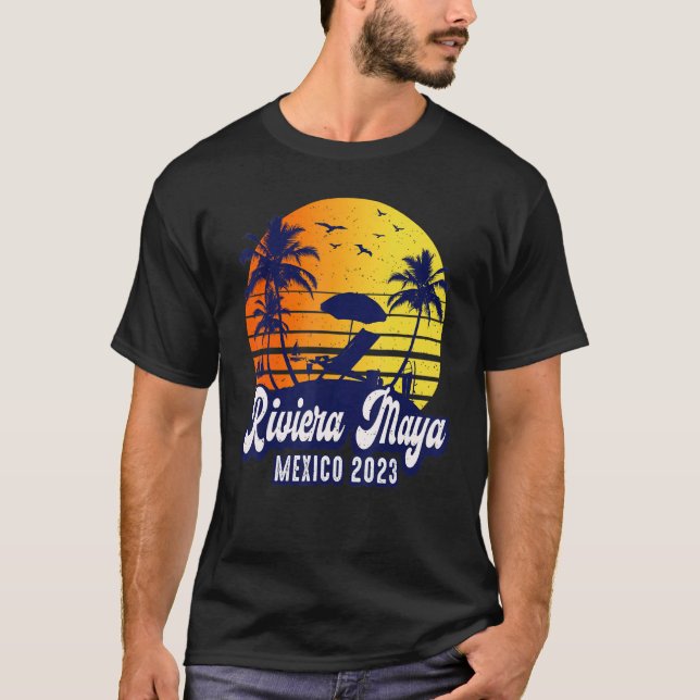 Riviera Maya 2023 Mexico Sunset Beach Retro T-Shirt (Front)