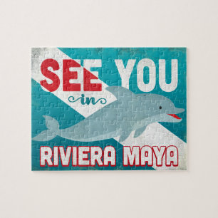 Riviera Maya Dolphin - Retro Vintage Travel Jigsaw Puzzle