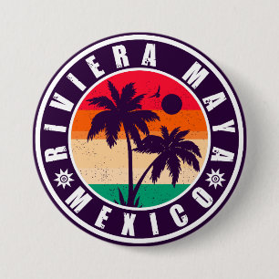 Riviera Maya Mexico Palm Trees Vintage Souvenir 3 Inch Round Button