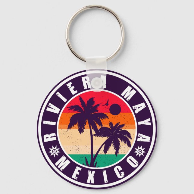 Riviera Maya Mexico Palm Trees Vintage Souvenirs Keychain (Front)