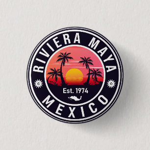 Riviera Maya Mexico Retro Sunset Souvenirs 60s 1 Inch Round Button