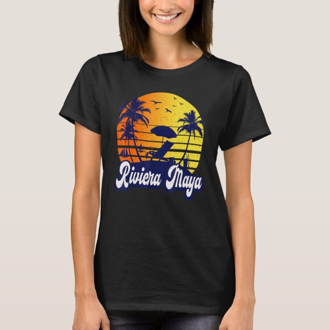 Riviera Maya Mexico Sunset Beach Retro T-Shirt (Front)