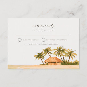 Riviera Maya Palm Thatched Hut Wedding RSVP Card 
