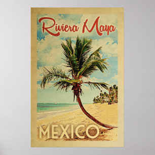 Riviera Maya Palm Tree Vintage Travel Poster