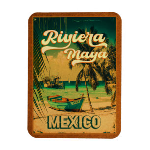 Riviera Maya Postcard Palm Tree Vintage Travel Magnet
