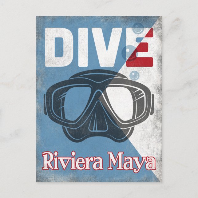 Riviera Maya Vintage Scuba Diving Mask Postcard (Front)