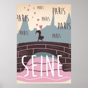 Rivière Seine, Paris, France affiche de voyage vin