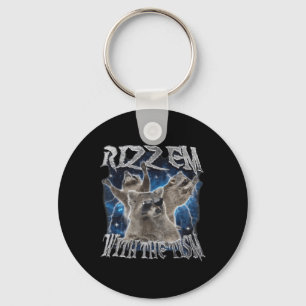 Rizz Em With The Tism Autistic Raccoon Meme Funny Keychain