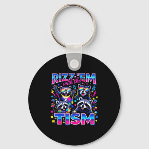 Rizz em with the tism autistic racoon meme autism keychain