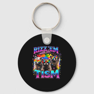 Rizz em with the tism autistic racoon meme autism keychain