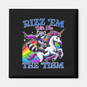 Rizz ‘em With The ‘tism Cool Raccoon Ride Unicorn  Magnet