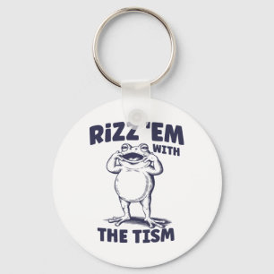 Rizz Em With The Tism Funny Autistic Frog Meme Keychain