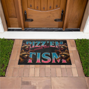 Rizz Em With The Tism Meme Autism Funny Racoon Doormat