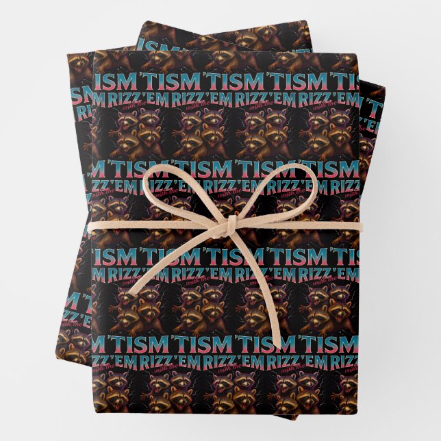 Rizz Em With The Tism Meme Autism Funny Racoon Wrapping Paper Sheet (In situ)