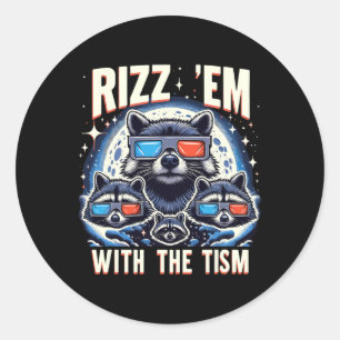 Rizz Em With The Tism Retro Vintage Raccoon Meme A Classic Round Sticker