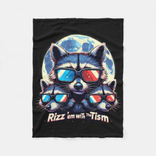 Rizz Em With The Tism Retro Vintage Raccoon Meme A Fleece Blanket