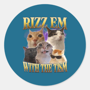 Rizz Em With The Tism Vintage Retro 90s Funny Cat  Classic Round Sticker