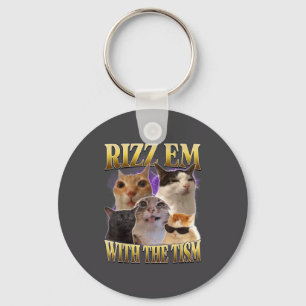 Rizz Em With The Tism Vintage Retro 90s Funny Cat Keychain
