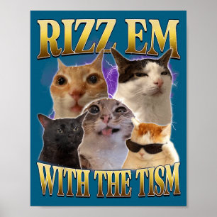 Rizz Em With The Tism Vintage Retro 90s Funny Cat  Poster