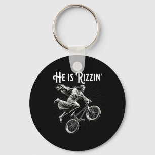 Rizzler Getting Air Funny Rizz He Is Rizzin Jesus  Keychain
