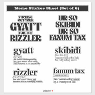 Rizzler Meme Sticker Sheet Set