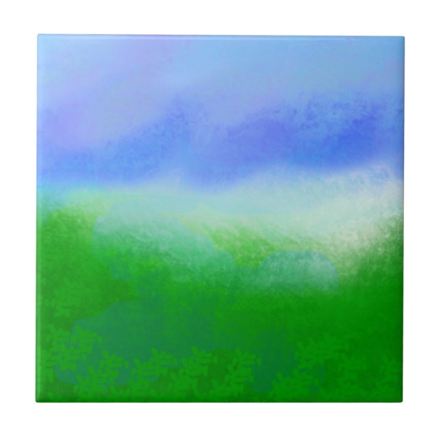 RMdesignflo55 CUTE SKY BLUE GREEN Tile (Front)