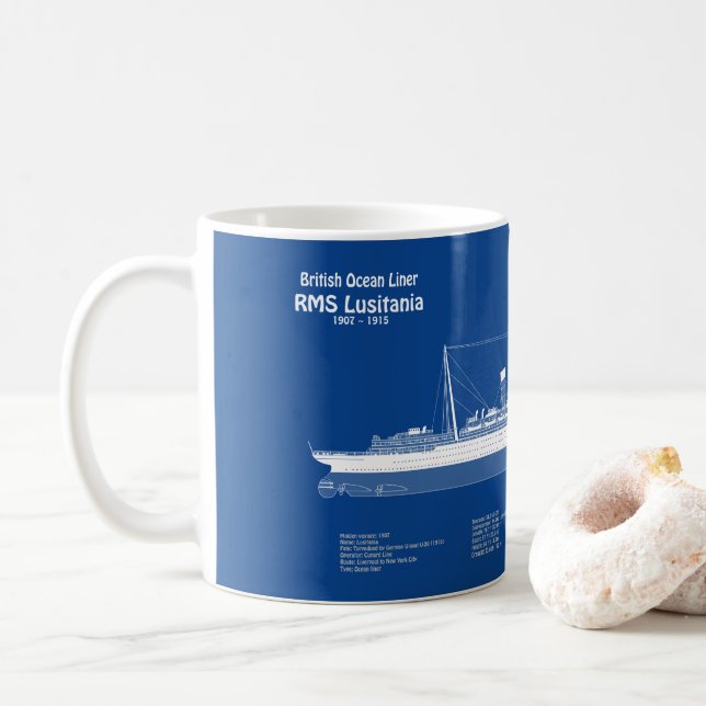 RMS Lusitania - Ship Blueprint Plans ABD Coffee Mug (With Donut)