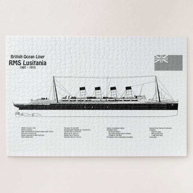 RMS Lusitania - Ship Blueprint Plans BD Jigsaw Puzzle (Horizontal)