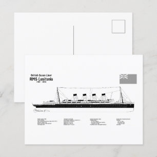 RMS Lusitania - Ship Blueprint Plans BD Postcard