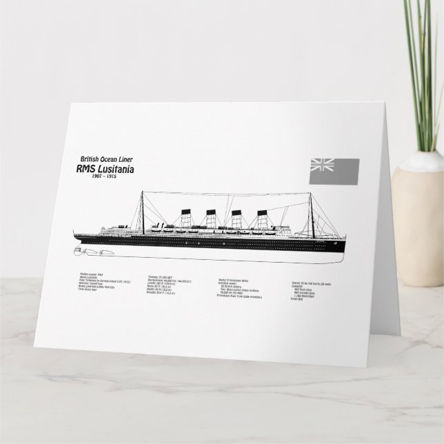 RMS Lusitania - Ship Blueprint Plans BD Thank You Card (Front)