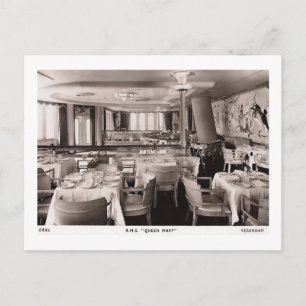 RMS Passenger Ship, Queen Mary, Grill Vintage Postcard