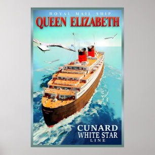 RMS Queen Elizabeth New Retro Ship Poster Cunard