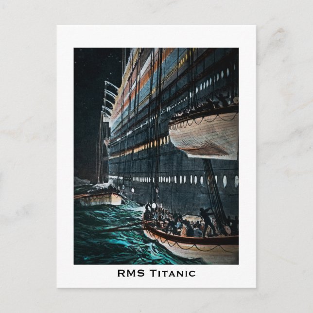 RMS Titanic Launching of the Lifeboats Vintage Postcard (Front)