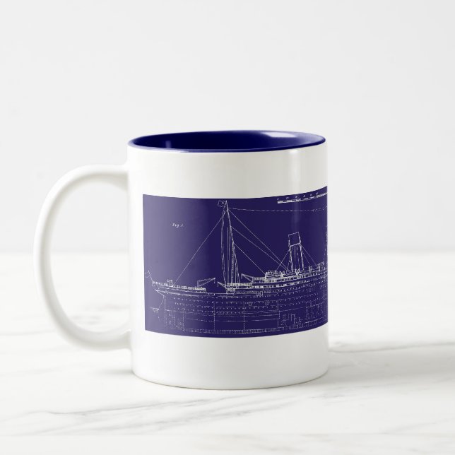 RMS Titanic Original Blueprint, Enhanced for Two-Tone Coffee Mug (Left)