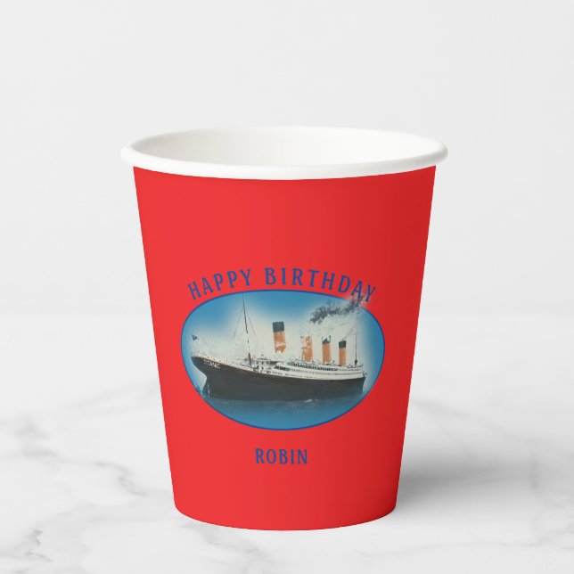 RMS Titanic Red Birthday Paper Cups (Front)