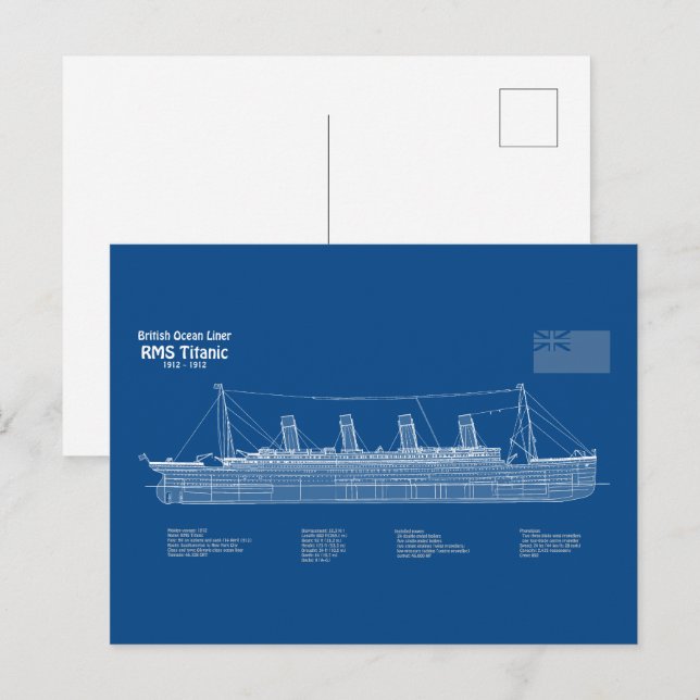 RMS Titanic Ship Blueprint Plans ABD Postcard (Front/Back)