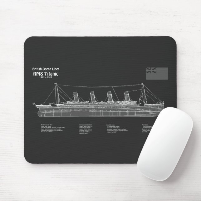 RMS Titanic Ship Blueprint Plans PBD Mouse Pad (With Mouse)