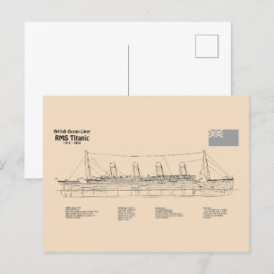 RMS Titanic Ship Blueprint Plans SD Postcard