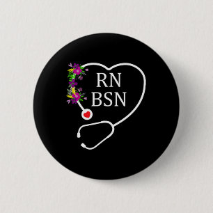 Rn Bsn Registered Nurse Nursing Floral Stethoscope 2 Inch Round Button