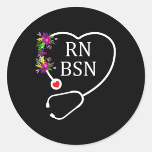 Rn Bsn Registered Nurse Nursing Floral Stethoscope Classic Round Sticker