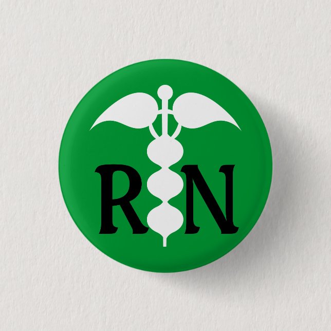 RN Caduceus Medical Icon Stylized 1 Inch Round Button (Front)