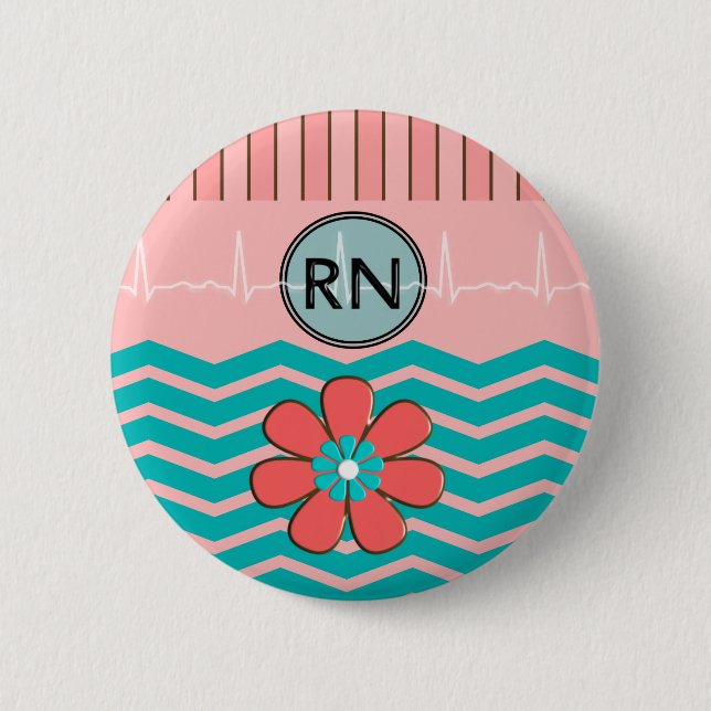 RN Chevron Pattern Pink and Blue 2 Inch Round Button (Front)