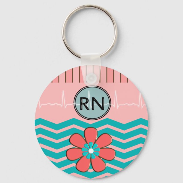 RN Chevron Pattern Pink and Blue Keychain (Front)