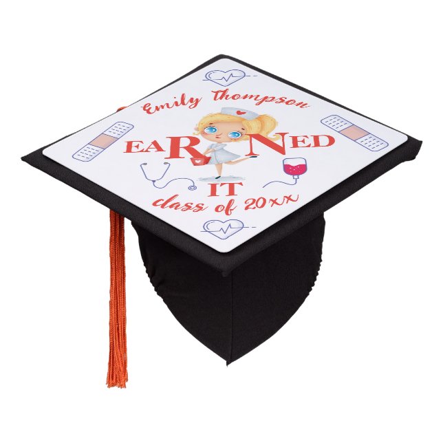 RN Earned it Graduation Cap Topper (Angled)